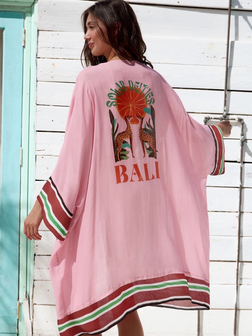 NEXT DIRECT BALI PINK LONGLINE KIMONO BEACH COVER-UP - BNWOT